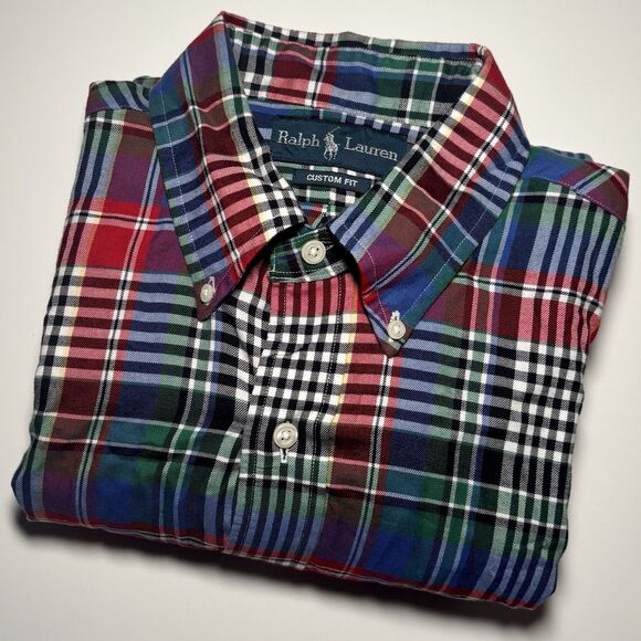 Ralph Lauren Custom Fit Multicolor Plaid Men's M Long Sleeve Button Down Shirt - Picture 2 of 8